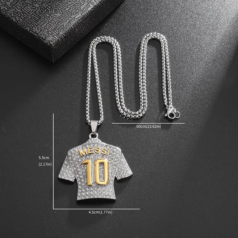 Picture of Crystals Football MESSI Jersey Pendant Necklace Chain  for Men