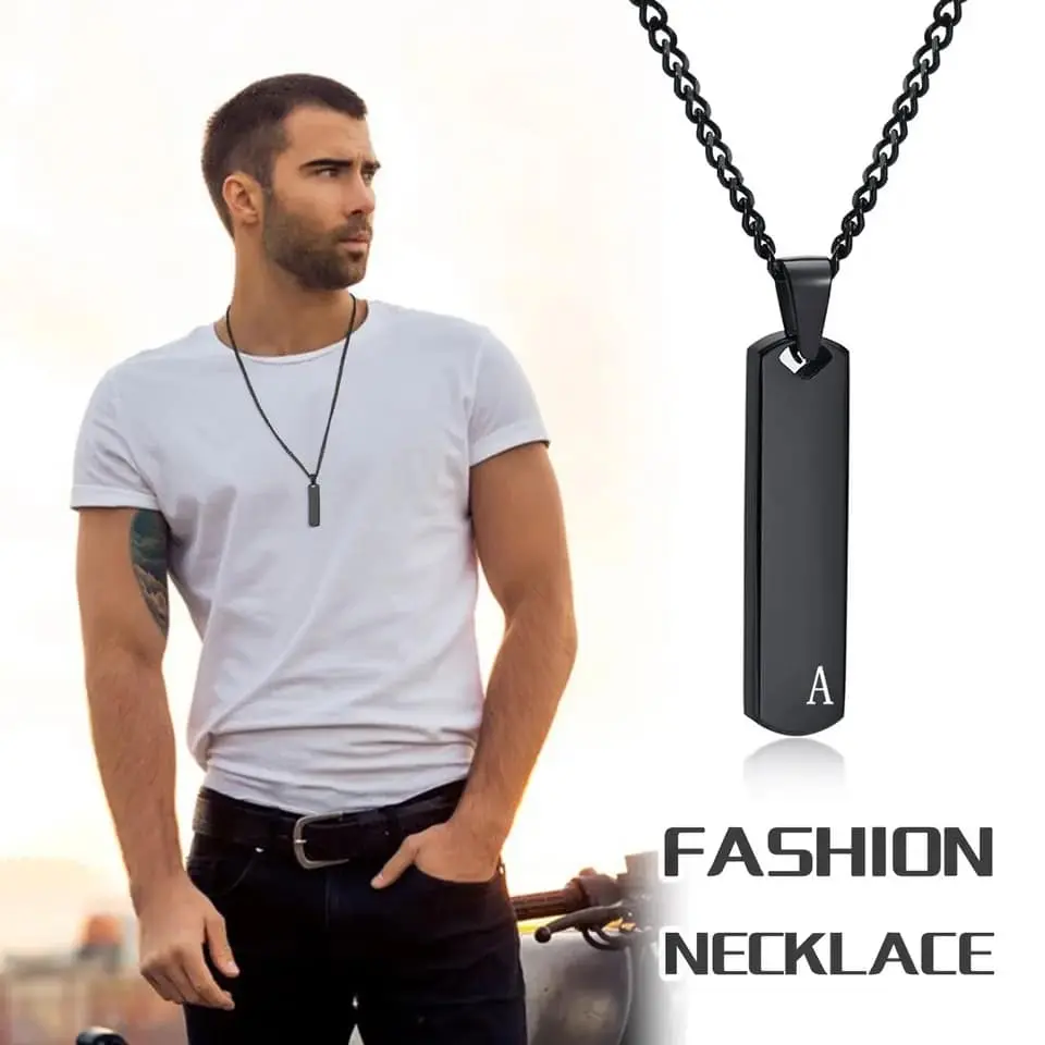 Picture of Stylish  Stainless Steel  Balck Pendant and Bar Necklace Chain For Men