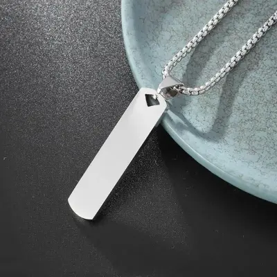Picture of Fashionable Boys Pendant and Bar Necklace for Men, Stainless Steel Silver
