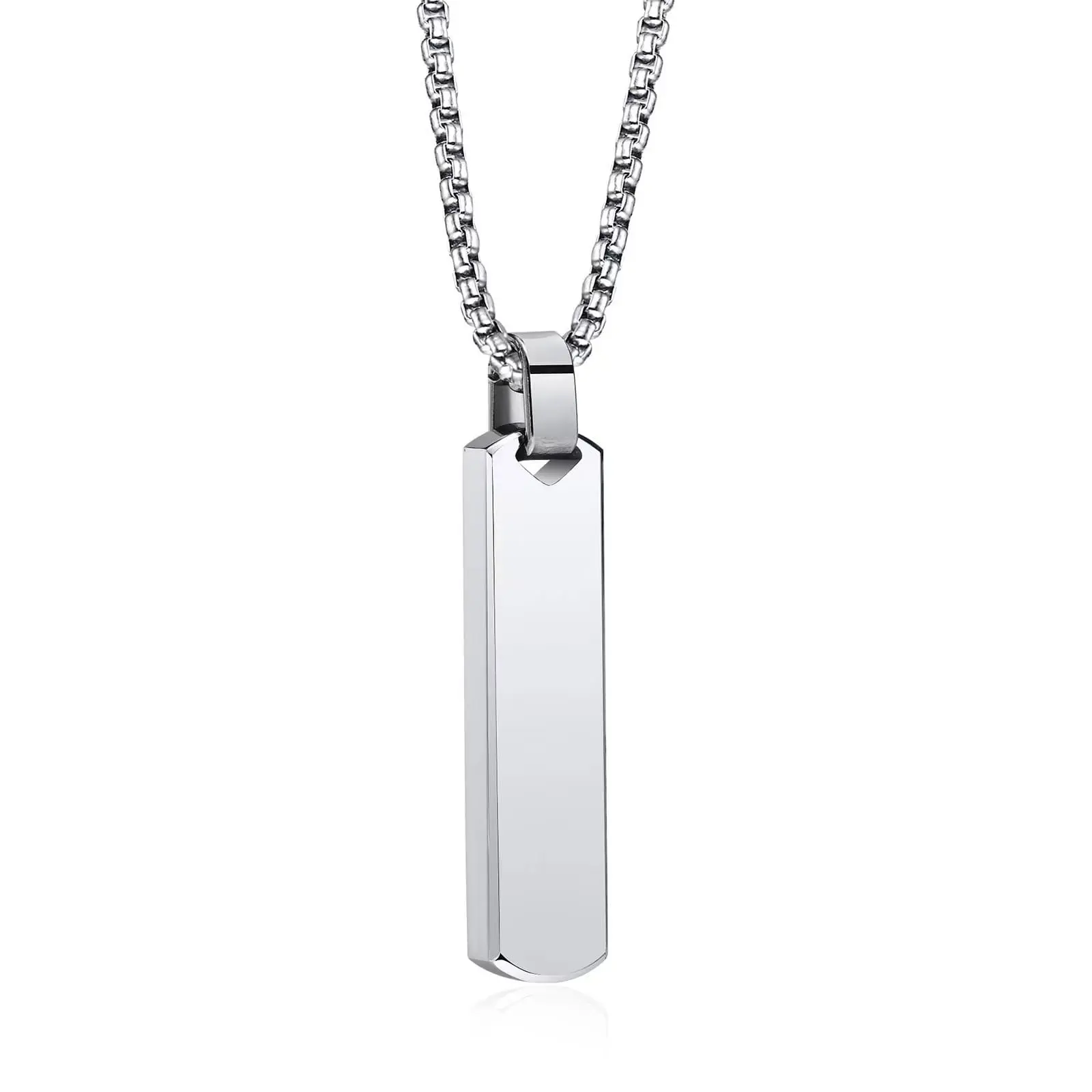 Picture of Fashionable Boys Pendant and Bar Necklace for Men, Stainless Steel Silver