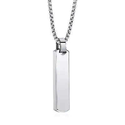 Picture of Fashionable Boys Pendant and Bar Necklace for Men, Stainless Steel Silver