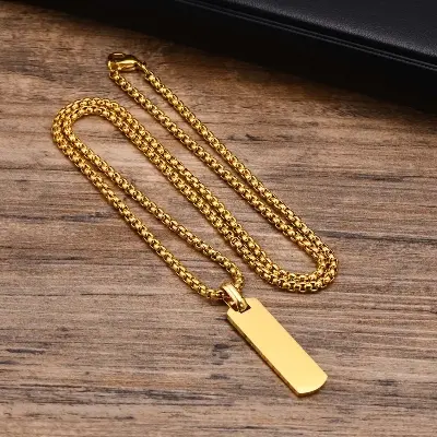 Picture of Fashionable Boys Pendant and Bar Necklace for Men, Stainless Steel  Gold
