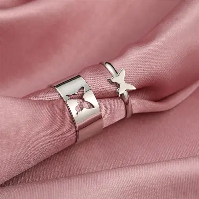 Picture of Butterfly Heart Rings for Women Men Lover Couple Ring Set