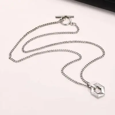 Picture of Simple Style Pendant Male Hexagonal Star Pattern Titanium Steel Pendant Necklace for Men