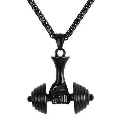 Picture of New Fashionable Dumbbell pendant men Gym Bodybuilding Weight Lifting Jewelry Charm Fitness For Men's Necklace