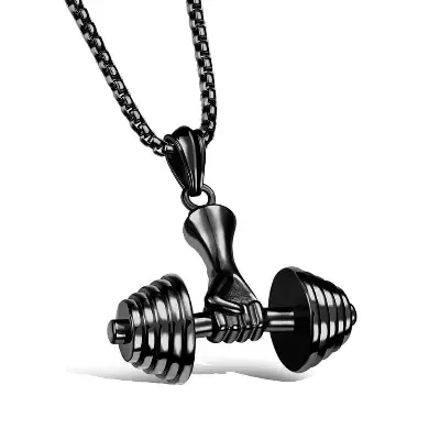 Picture of New Fashionable Dumbbell pendant men Gym Bodybuilding Weight Lifting Jewelry Charm Fitness For Men's Necklace