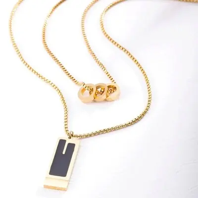 Picture of Golden Black Stainless Steel Chain Pendant Necklace - Personalized Men's Fashion Jewelry Chain for Men