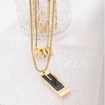Picture of Golden Black Stainless Steel Chain Pendant Necklace - Personalized Men's Fashion Jewelry Chain for Men