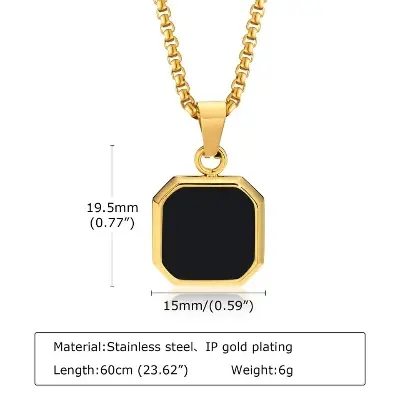 Picture of Square Natural Stone Stainless Steel Golden Metal Chain For Men