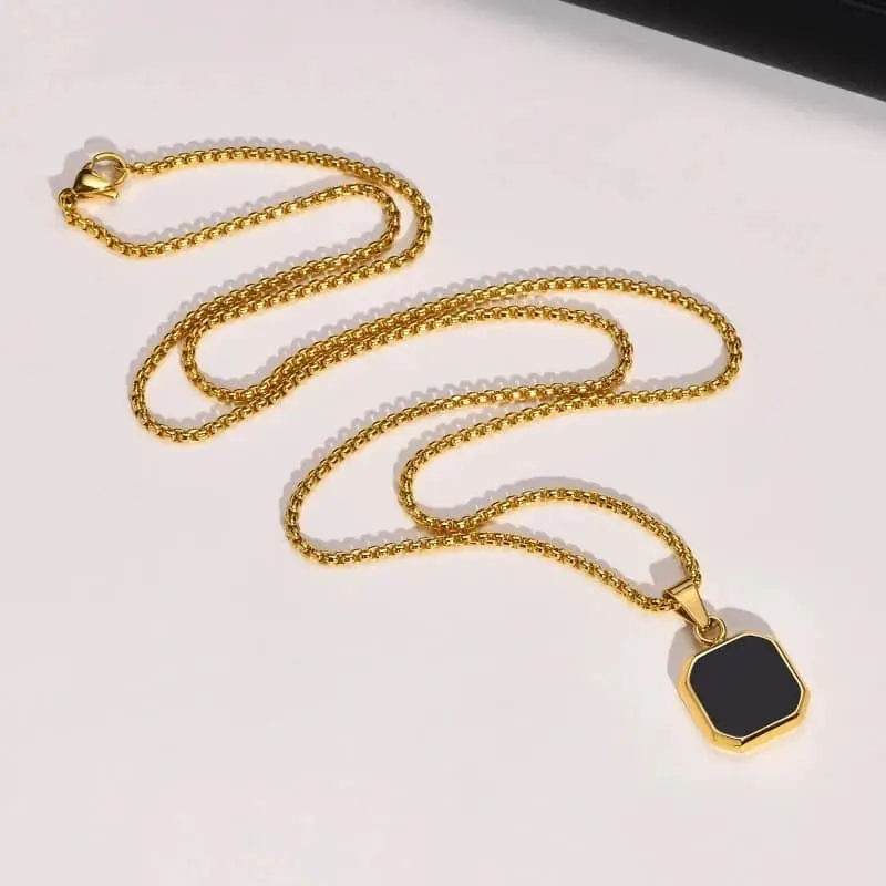 Picture of Square Natural Stone Stainless Steel Golden Metal Chain For Men