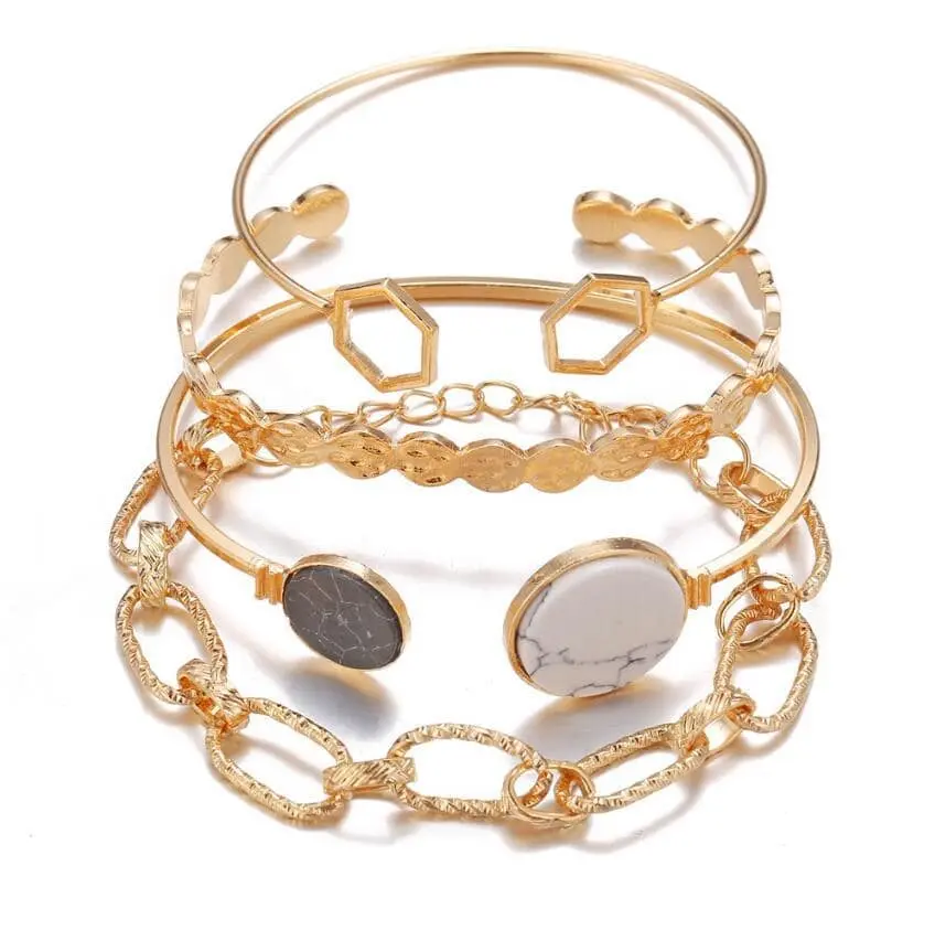 Picture of 4pcs/set Gold Color Link Chain Bracelets For Women Simple Chain Bracelets Fashion- Bracelets For Women