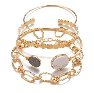 Picture of 4pcs/set Gold Color Link Chain Bracelets For Women Simple Chain Bracelets Fashion- Bracelets For Women