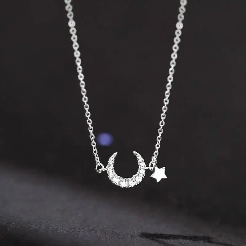 Picture of Korean Simple Pearl Star Moon Crystal Necklace Chain for Women