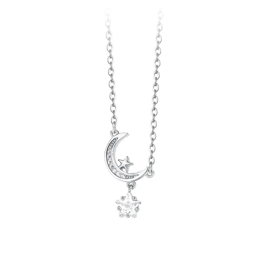 Picture of Korean Simple Pearl Star Moon Crystal Necklace Chain for Women