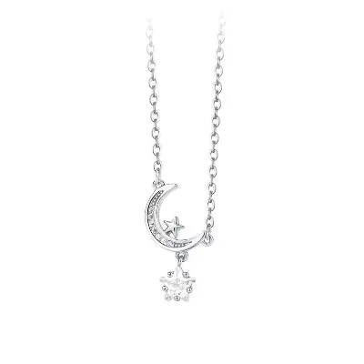 Picture of Korean Simple Pearl Star Moon Crystal Necklace Chain for Women