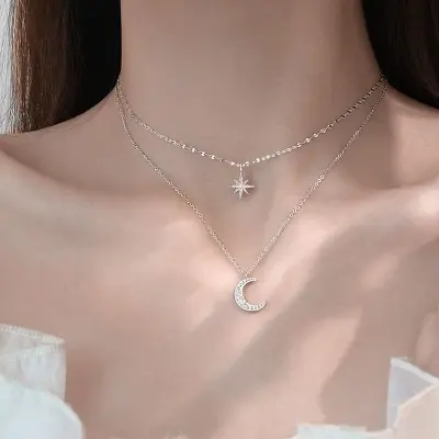 Picture of Double Layer Star Moon Pendant Necklace for Women