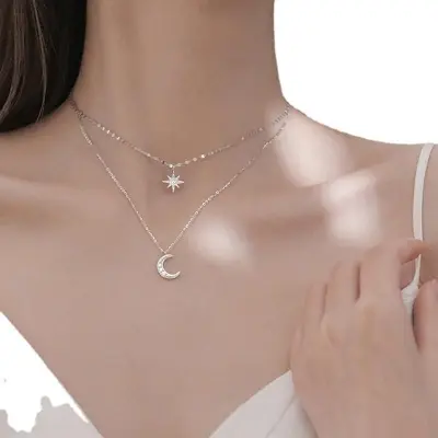Picture of Double Layer Star Moon Pendant Necklace for Women