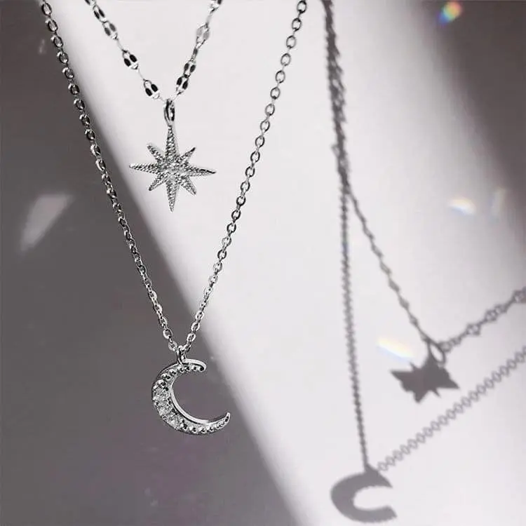 Picture of Double Layer Star Moon Pendant Necklace for Women