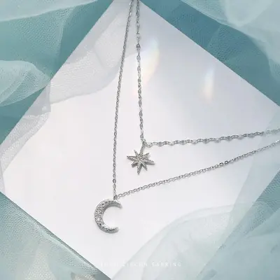 Picture of Double Layer Star Moon Charm Necklace Chain For Women