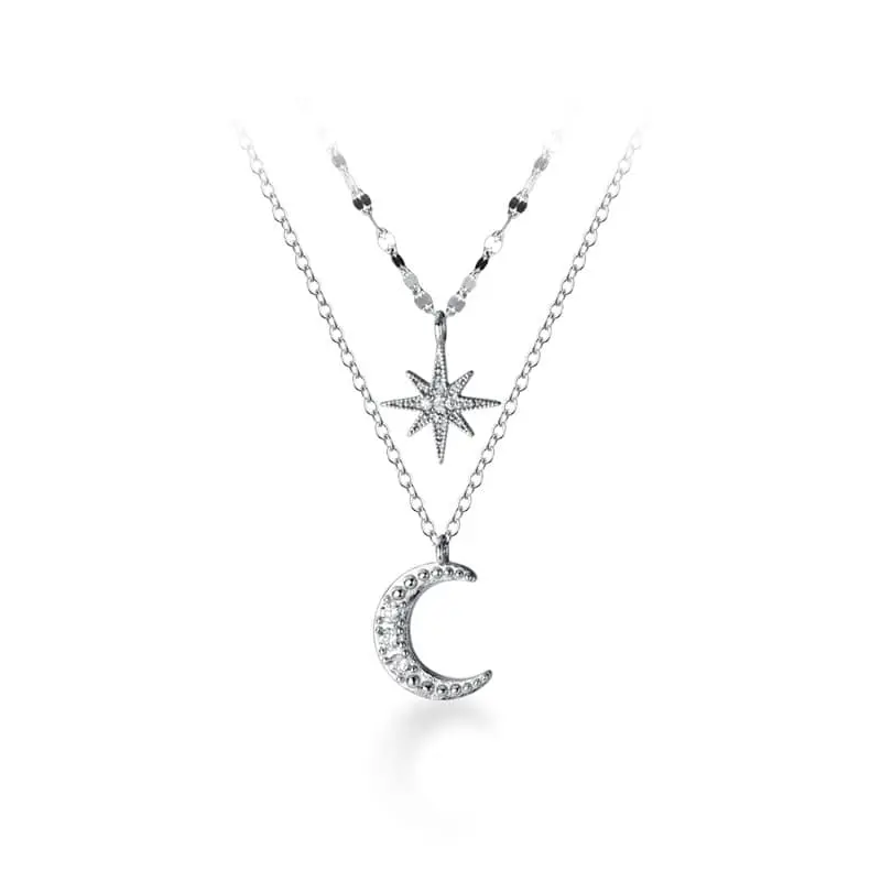 Picture of Double Layer Star Moon Charm Necklace Chain For Women