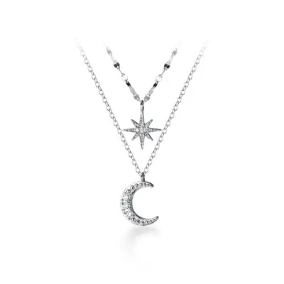 Picture of Double Layer Star Moon Charm Necklace Chain For Women