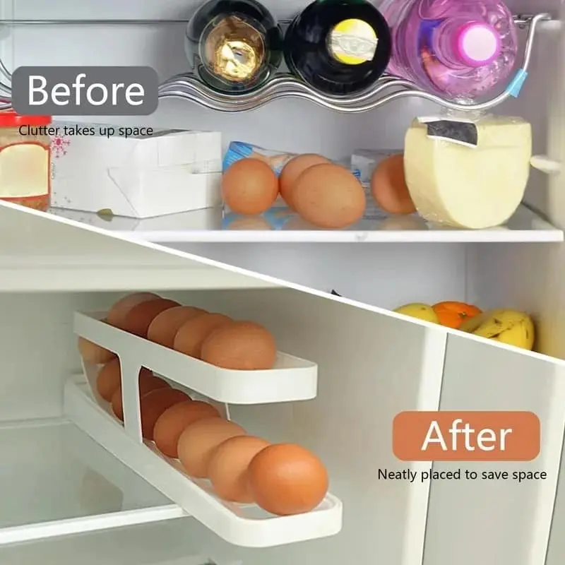 Picture of Double-Layer Egg Dispenser Automatic Roll-Down Egg Storage Rack Slide Egg Carton Refrigerator Egg Basket Kitchen Countertop Egg Holder _Fashionable Point