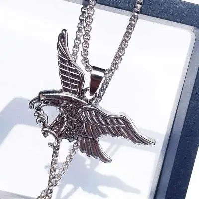 Picture of Stainless Steel Gold Jewelry Eagle Pendant Necklace Eagle Spread Wing Chain For Men