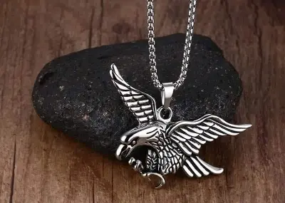 Picture of Stainless Steel Gold Jewelry Eagle Pendant Necklace Eagle Spread Wing Chain For Men