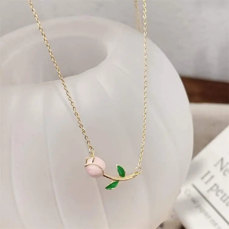 Picture of Cute Tulip Flower Shaped Pendant Peach Pearl Flower Chain For Women