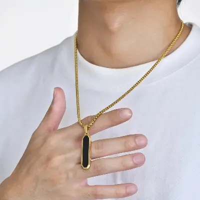 Picture of Bar Pendant Necklace For Men Stainless Steel Box Chain Pendant Men’s Necklace Jewelry