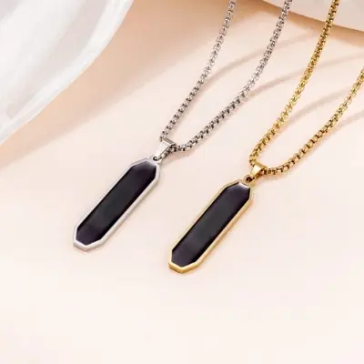 Picture of Pendant Necklace-Stainless Steel Rhombus Slanted Bar Charm-Necklaces  Chain For Men