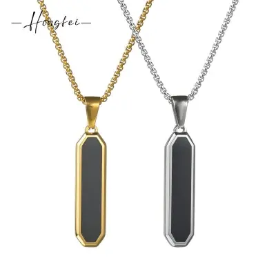 Picture of Pendant Necklace-Stainless Steel Rhombus Slanted Bar Charm-Necklaces  Chain For Men