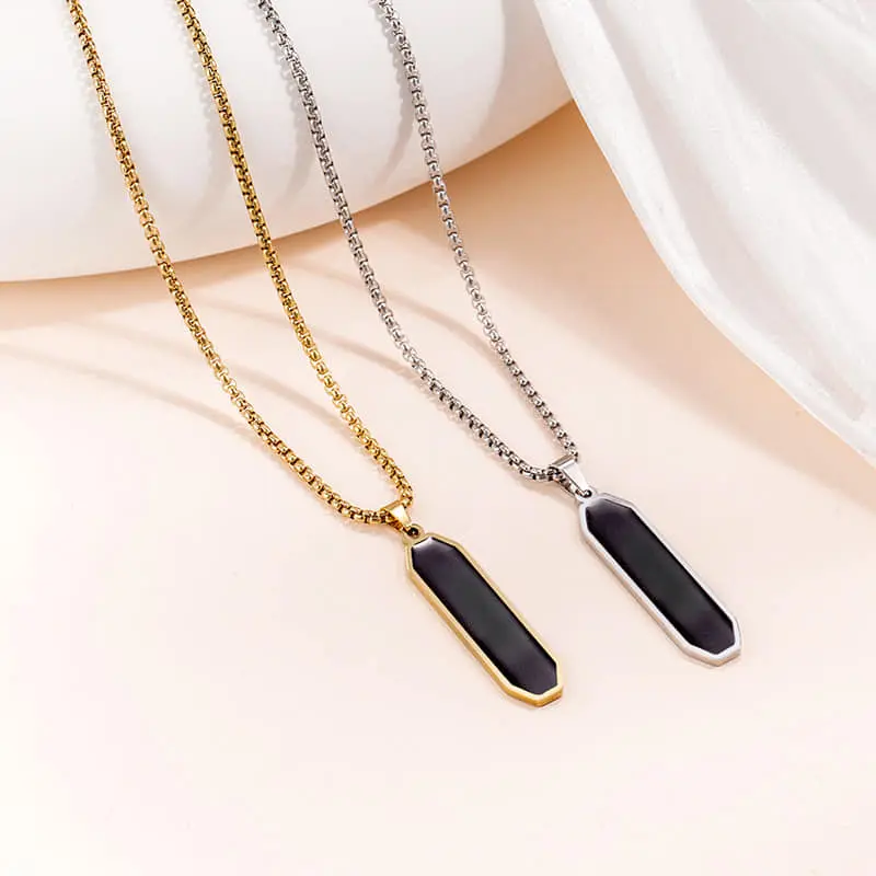 Picture of Pendant Necklace-Stainless Steel Rhombus Slanted Bar Charm-Necklaces  Chain For Men