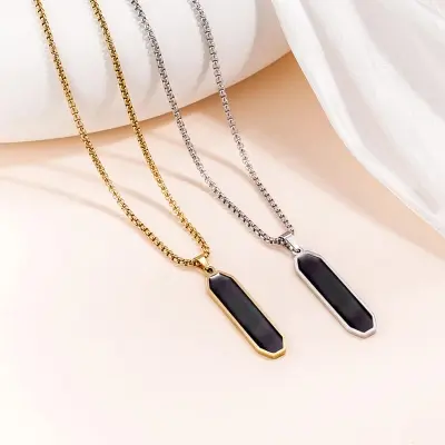 Picture of Pendant Necklace-Stainless Steel Rhombus Slanted Bar Charm-Necklaces  Chain For Men