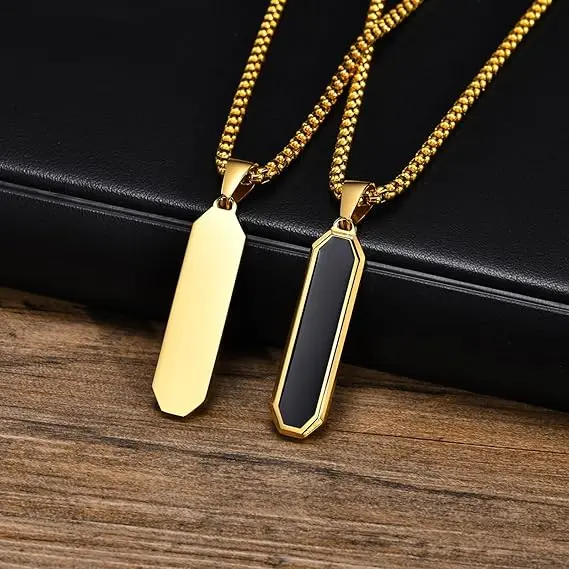 Picture of Pendant Necklace-Stainless Steel Rhombus Slanted Bar Charm-Necklaces  Chain For Men