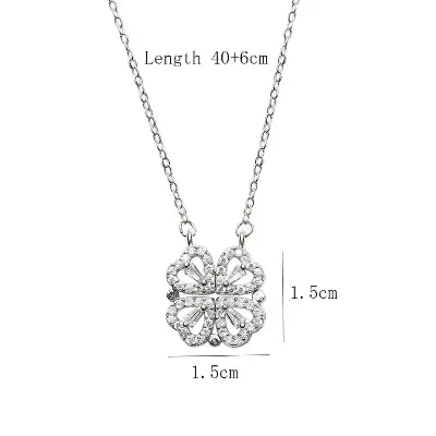 Picture of New Heart Shape Clover Pendant Nacklace  Four Heart Two Pendant Chain Magnetic for Women & Girls