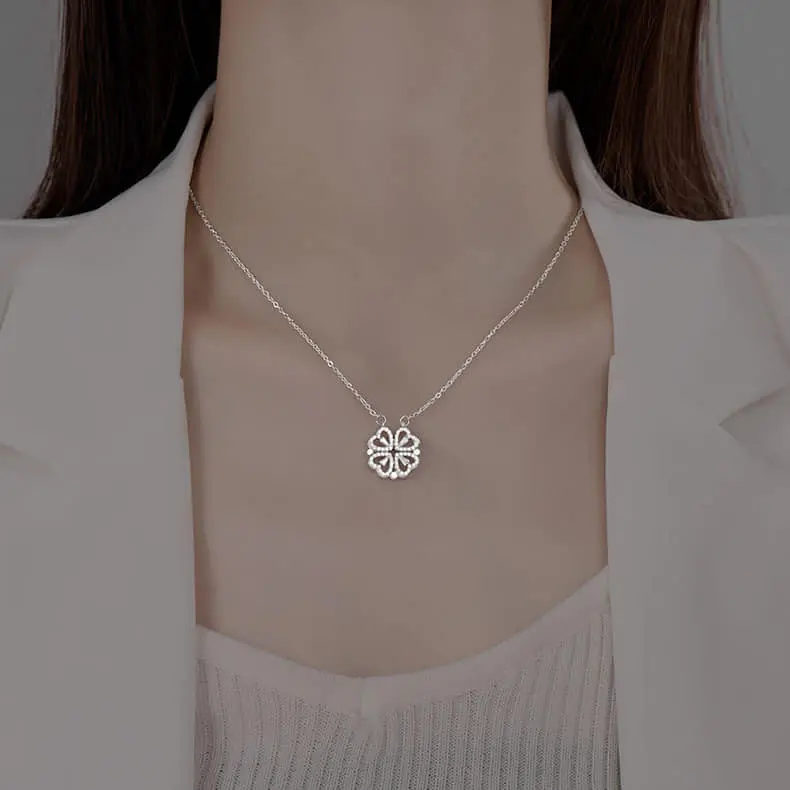 Picture of New Heart Shape Clover Pendant Nacklace  Four Heart Two Pendant Chain Magnetic for Women & Girls