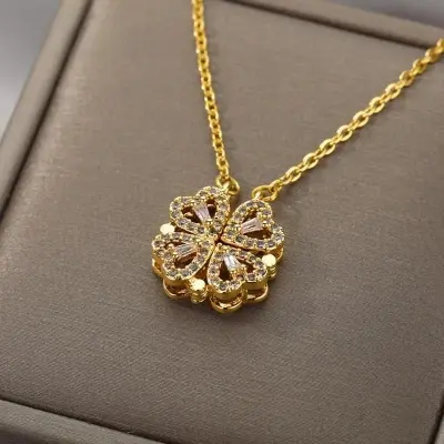 Picture of New Design Women Heart Clover Magnetic Pendant Necklace Dainty Girl Heart Necklace Cute Jewelry Gift for Women & Girls