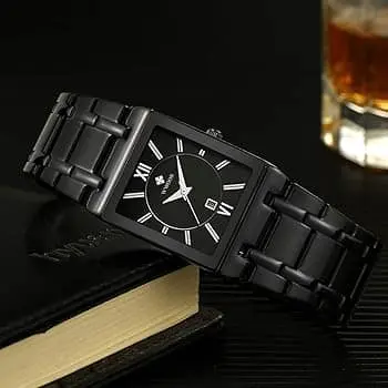 Picture of Full Black Men's Analog Quartz Watch with Date Waterproof Stainless Steel Fashion Business Casual Unisex Gift