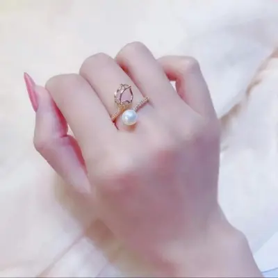 Picture of Pink Tulip Flower Ring  Rings for Teen Girls- Personality Fashion Cat's Eye Stone Tulip Flower Open Ring