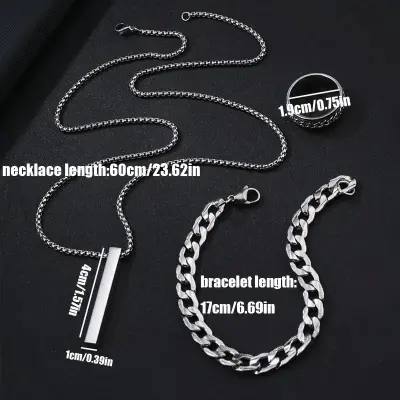 Picture of 3-Piece Mens Stainless Steel Glamour - Fashionable Pendant Necklace Bracelet & Ring Set for Men