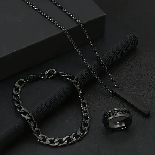 Picture of Fashionable Pendant Necklace, Bracelet & Ring Set for Everyday Chic Style-Combo Set  for Men