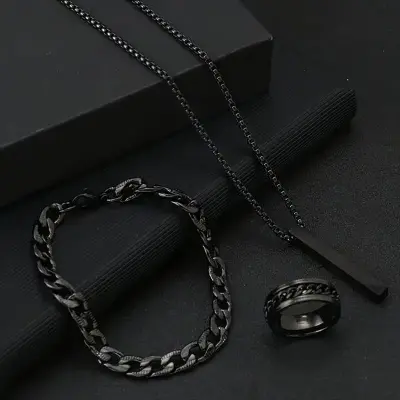 Picture of Fashionable Pendant Necklace, Bracelet & Ring Set for Everyday Chic Style-Combo Set  for Men