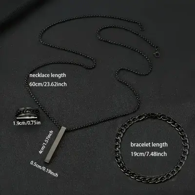 Picture of Fashionable Pendant Necklace, Bracelet & Ring Set for Everyday Chic Style-Combo Set  for Men