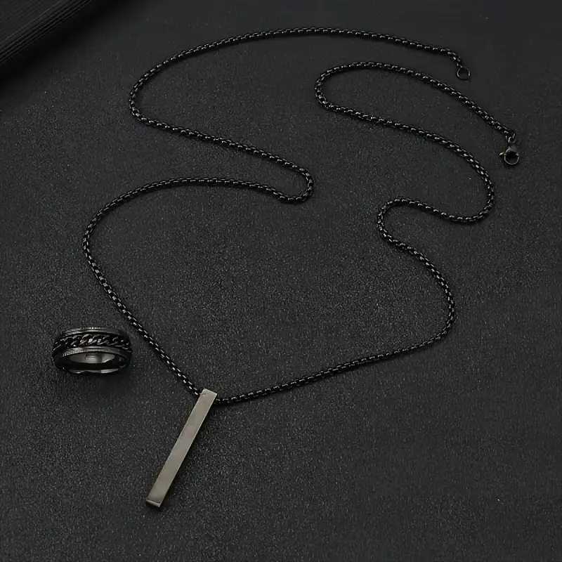 Picture of Fashionable Pendant Necklace, Bracelet & Ring Set for Everyday Chic Style-Combo Set  for Men