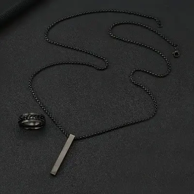 Picture of Fashionable Pendant Necklace, Bracelet & Ring Set for Everyday Chic Style-Combo Set  for Men