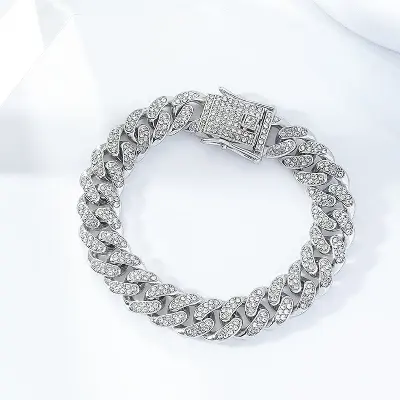 Picture of Trendsetter -Upscale Living -New style Men Cuban Link Chain Bracelet Shiny Rhinestone Inlaid Bangle Jewelry- Inventive Choice -For Men