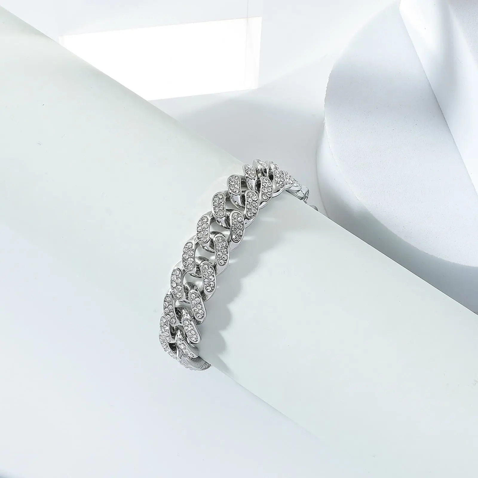 Picture of Trendsetter -Upscale Living -New style Men Cuban Link Chain Bracelet Shiny Rhinestone Inlaid Bangle Jewelry- Inventive Choice -For Men