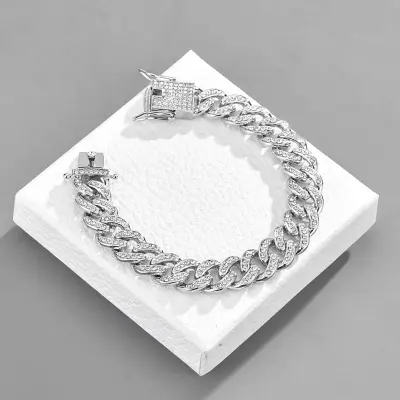 Picture of Trendsetter -Upscale Living -New style Men Cuban Link Chain Bracelet Shiny Rhinestone Inlaid Bangle Jewelry- Inventive Choice -For Men