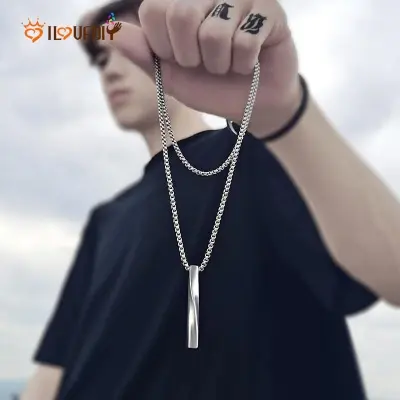Picture of Hoigblxy -Bar Pendant Necklace Men Stainless Steel Chain Pendant Necklace For Men Jewelry Gift